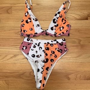 Colorful high waist cheetah bikini